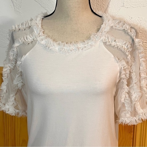 Kobi Halperin White Tee Shirt With Ruffle Sleeves Sz-S - Picture 3 of 7